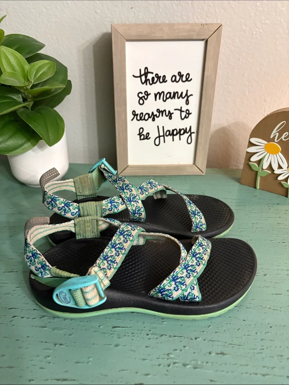 Chaco Kids Teal & Navy Patterned Strappy Sandals